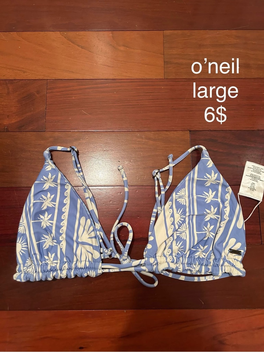 Womens O’Neill blue & white floral triangle bikini top size L